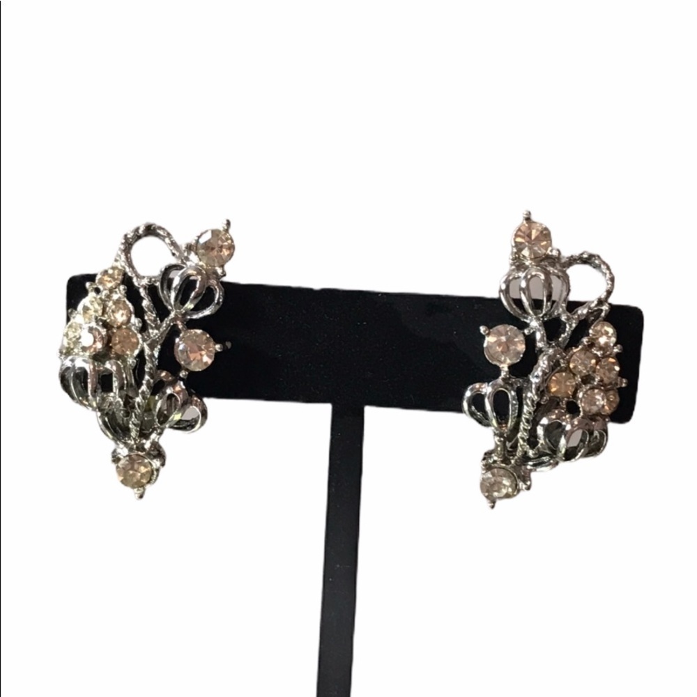 Vintage Clip On Crown Diamond Earrings